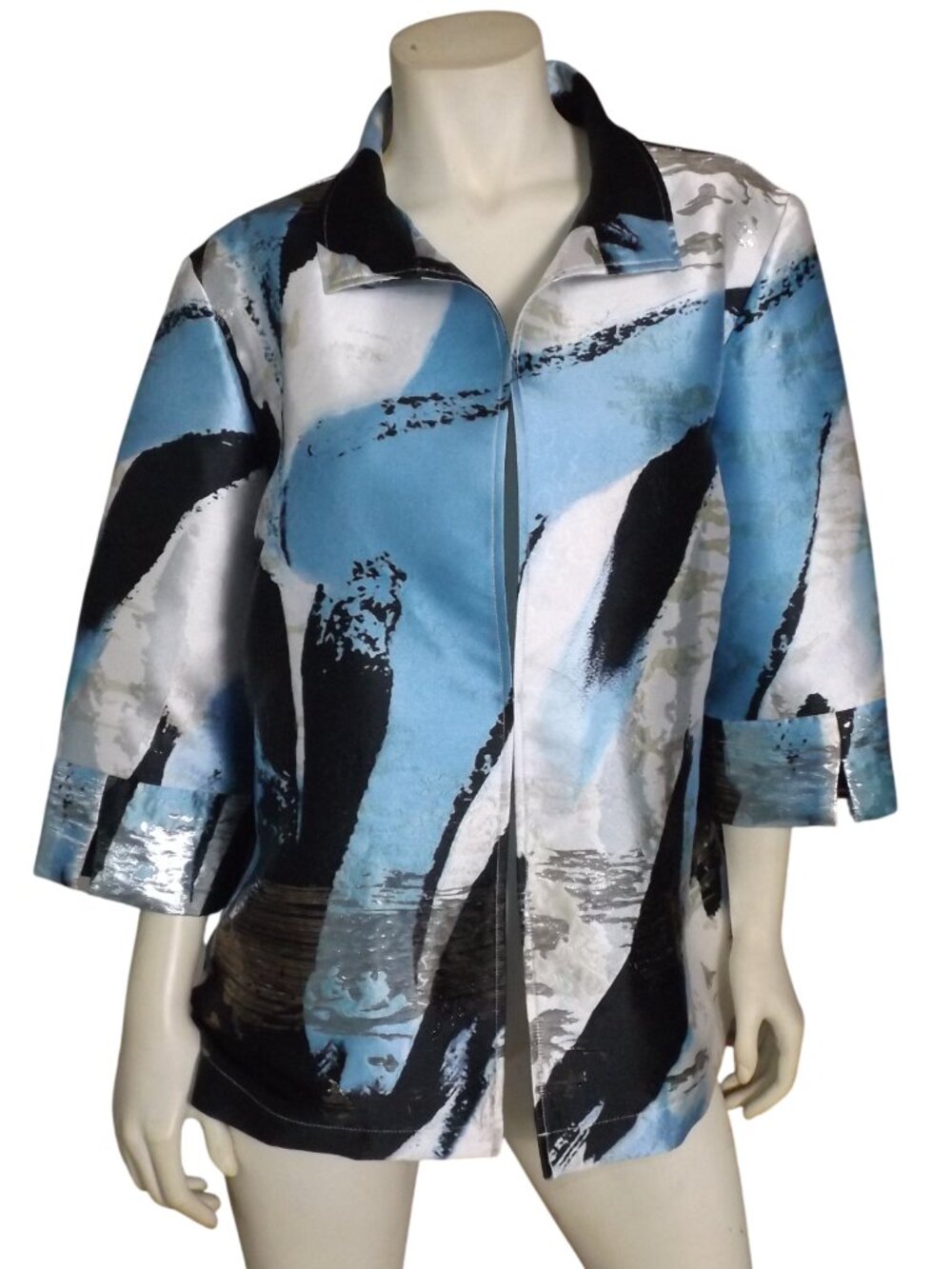 MING WANG Light Jacket, XL, Single Clasp, Abstract Industrial pattern,3/4 sleeve